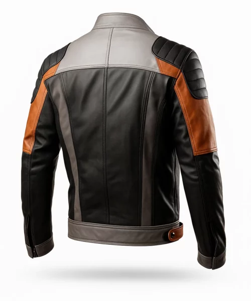 Grey Brown Motorbike Rider Leather Jacket
