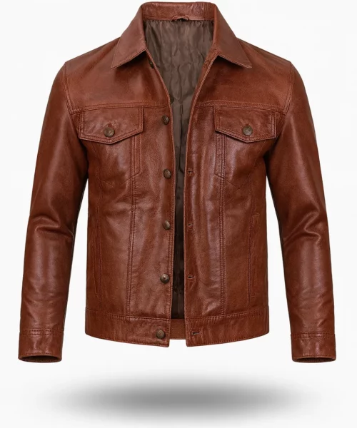 Harrington Brown Leather Trucker Jacket
