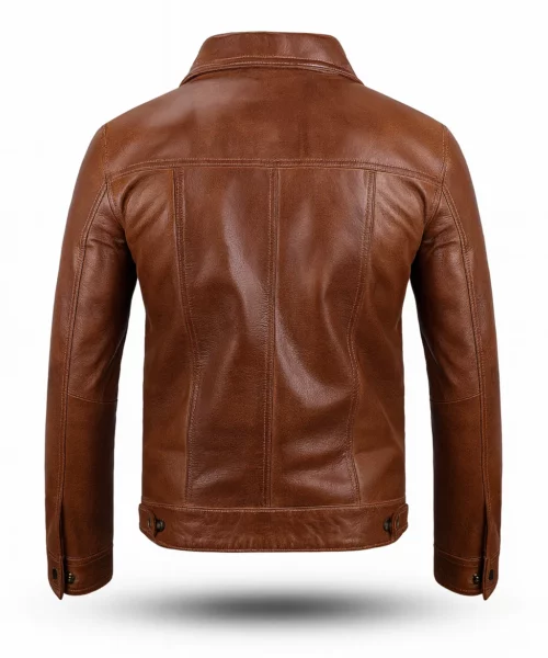 Harrington Brown Leather Trucker Jacket