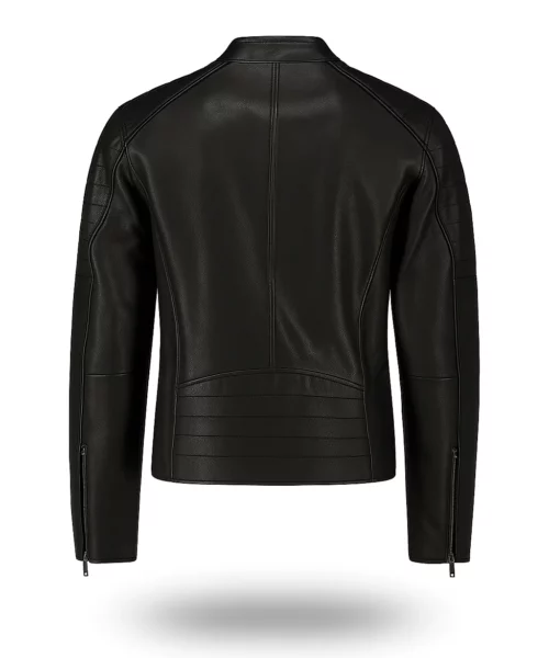 Lance Collarless Leather Moto Jacket Black