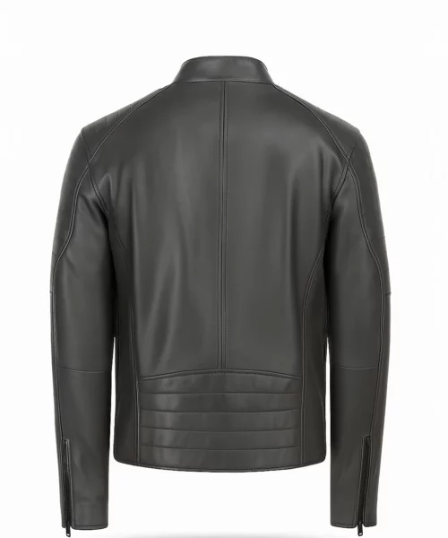 Lance Collarless Leather Moto Jacket Grey