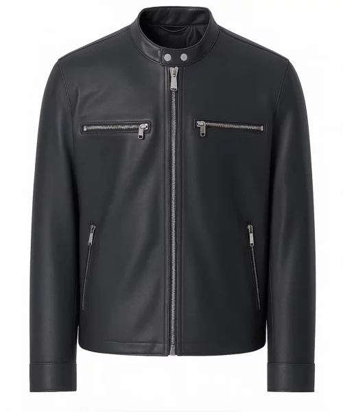 Leather Moto Zip Fastening Jacket Midnight Grey
