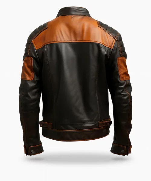 Biker Leather Jacket Quilted Black Tan Brown