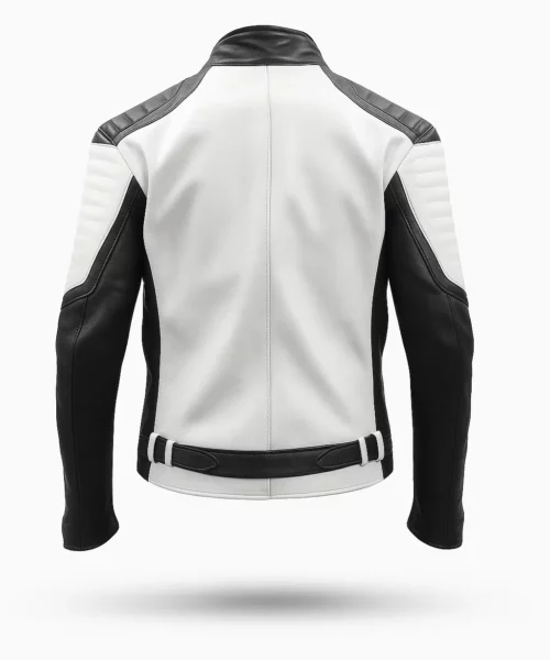 Black White Cafe Racer Leather Jacket