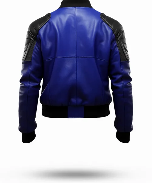 Blue and Black Bomber Leather Jacket