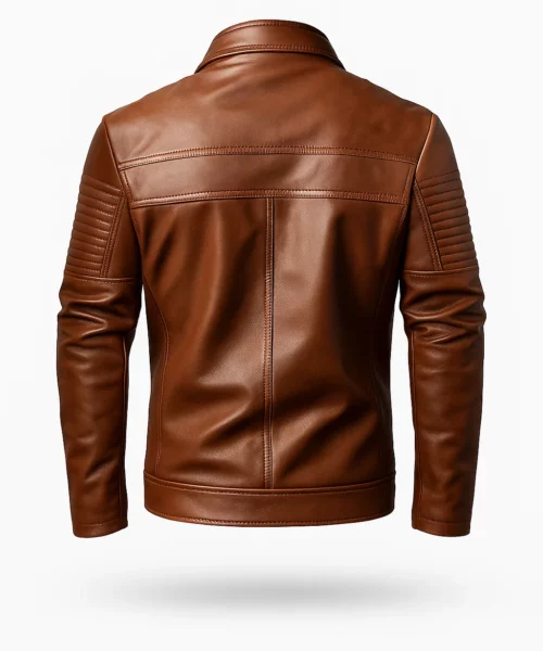 Brown Biker Notch Lapel Style Leather Jacket