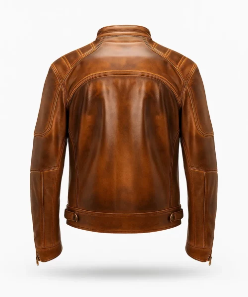 Brown Distressed Cafe Racer Leather Jacket