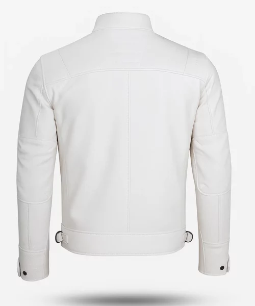 Classic White Leather Cafe Racer Jacket