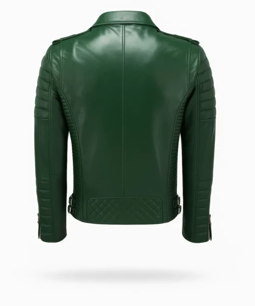 Green Moto Biker Slim Fit Leather Jacket
