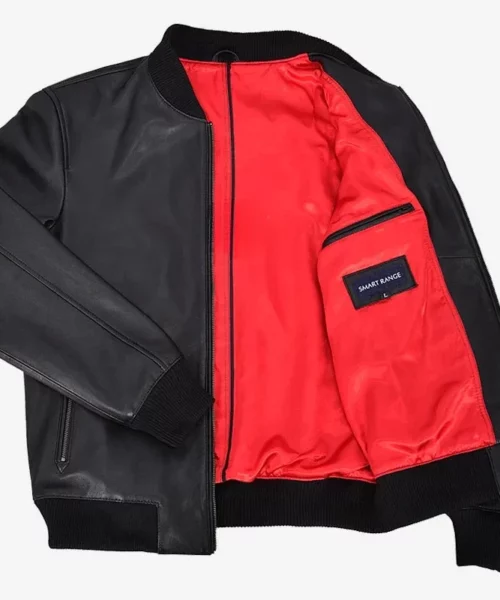 LIAM Leather MA-1 Bomber Jacket Black