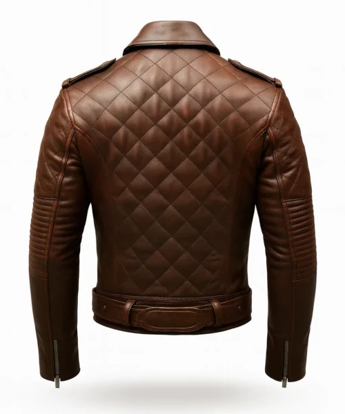 Quilted Biker Leather Jacket Brown