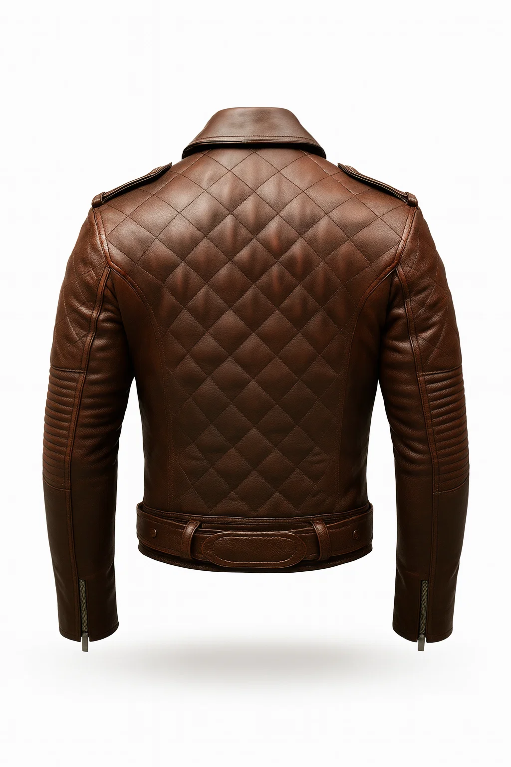 Quilted Biker Leather Jacket Brown