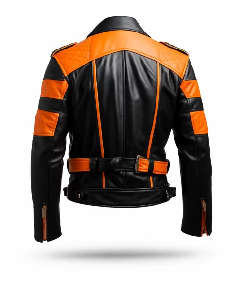 Alternative view of Stylish Orange Black Biker Leather Jacket
