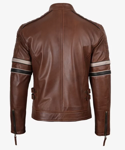 Off White & Black Stripes Leather Jacket Brown