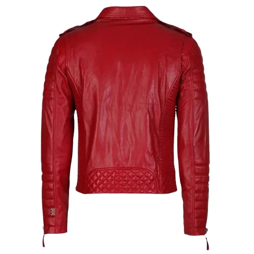 Quilted Biker Leather Jacket Red