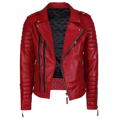 Quilted Biker Leather Jacket Red