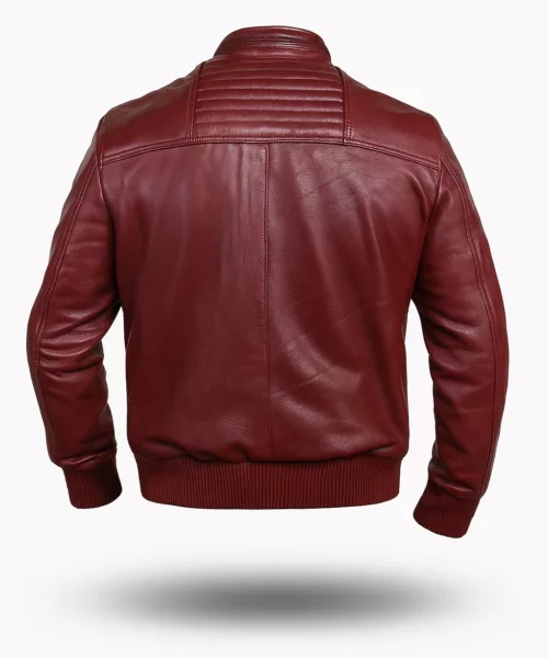 Red Quilted Leather Bomber Jacket