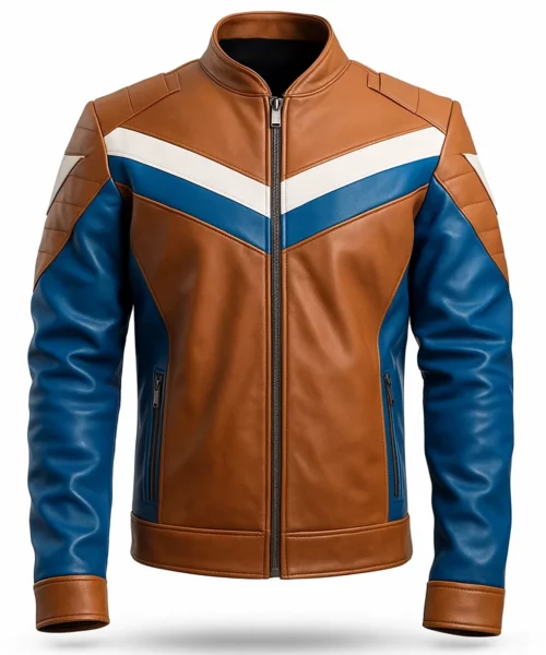 Sapphire Blue Brown Cafe Racer Leather Jacket