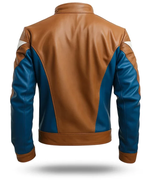 Sapphire Blue Brown Cafe Racer Leather Jacket