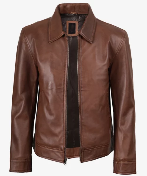 Classic Harrington Leather Jacket Brown