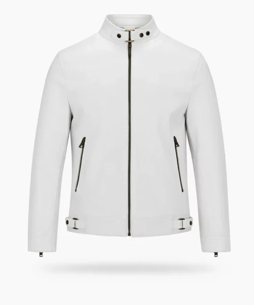 Slim Fit White Biker Leather Jacket