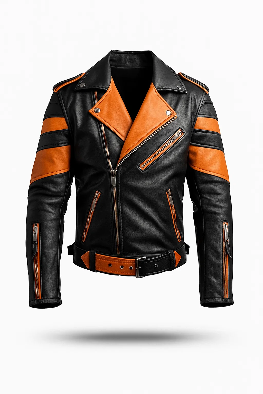Stylish Orange Black Biker Leather Jacket