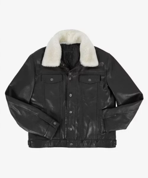TRUCKER Shearling Fur Leather Jacket Black