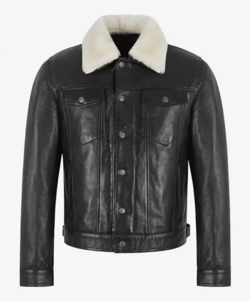 TRUCKER Shearling Fur Leather Jacket Black