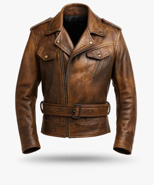 Vintage Distressed Brown Biker Leather Jacket