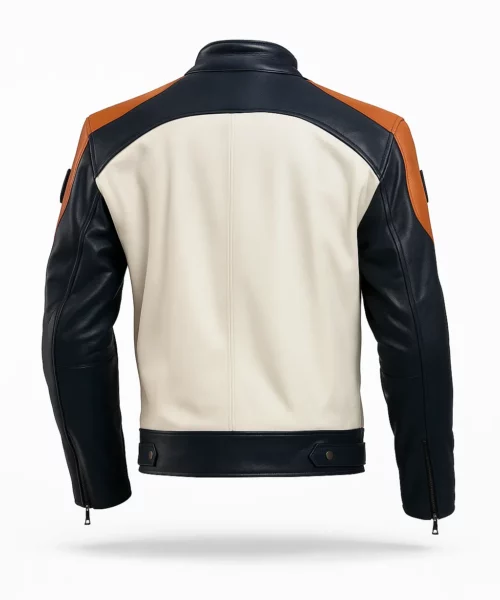 White Blue Cafe Racer Leather Jacket