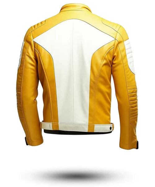 Yellow White Quilted Cafe Racer Leather Jacket