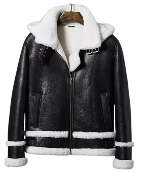 Aviator Removable Hood Black White Jacket