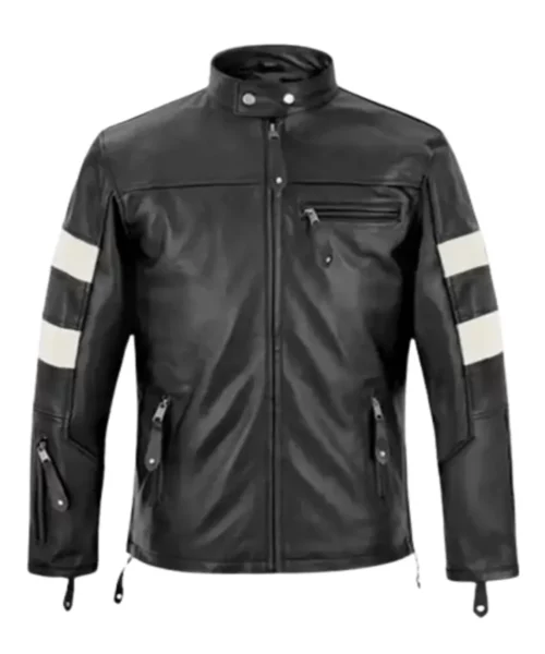 Black White Slim Fit Leather Jacket