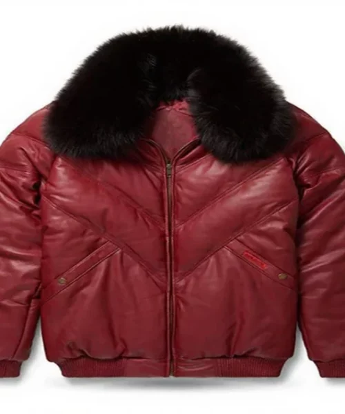 Burgundy Black Leather V-Bomber Jacket