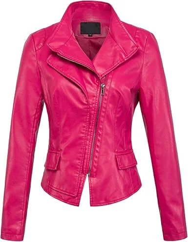 Chouyatou Oblique Slim Biker Pink Jacket