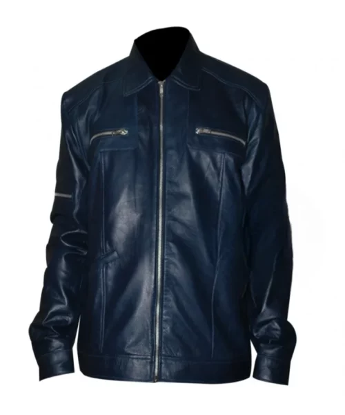 Designers Navy Blue Leather Jacket