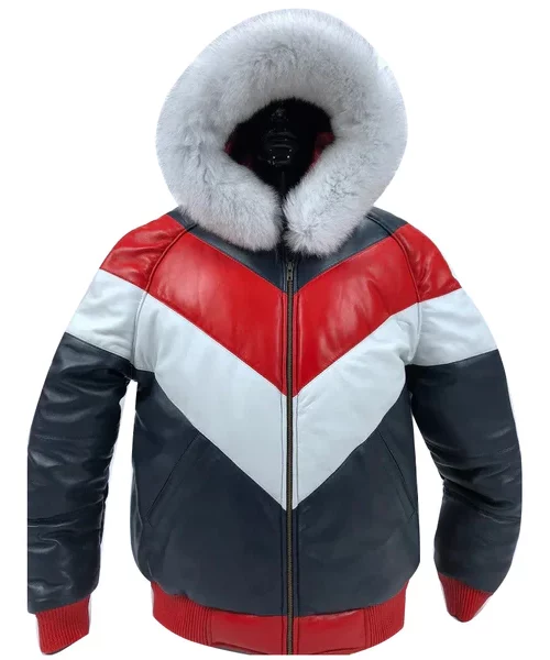 Hooded Premium Fur V-Bomber Jacket