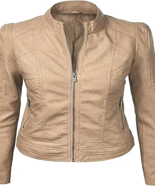 Lock and Love Beige Motorcycle Jacket