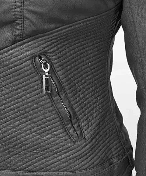 Lock and Love Grey Leather Moto Jacket