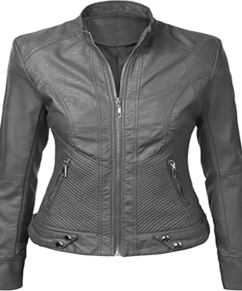 Lock and Love Grey Leather Moto Jacket