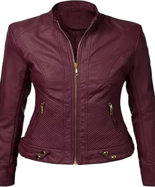 Lock and Love Maroon Leather Moto Jacket
