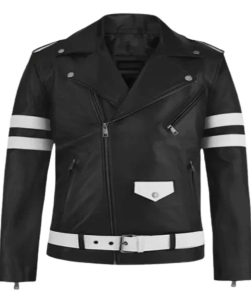 Monza Biker Black and White Leather Jacket