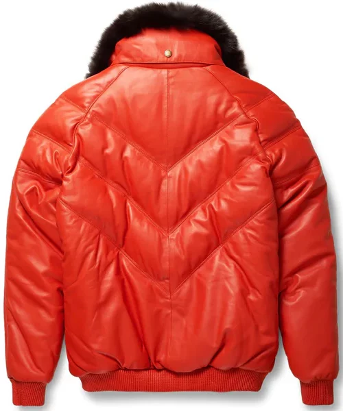 Orange Leather V-Bomber Jacket