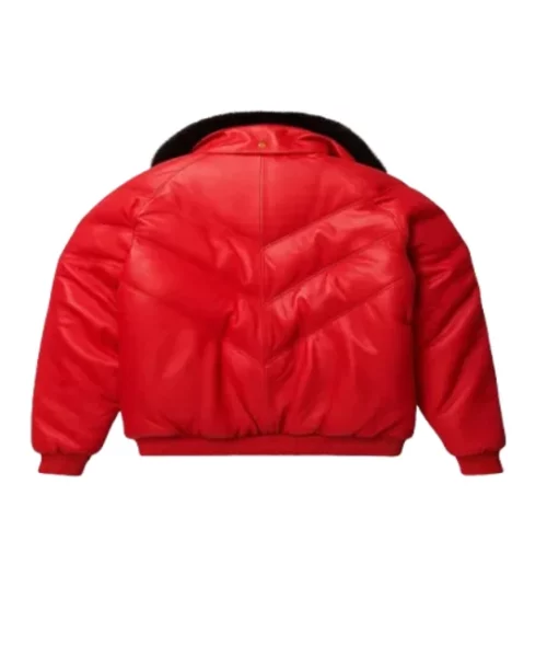 Red with Black Leather V-Bomber Jacket