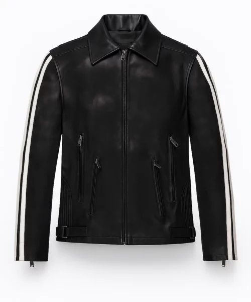 Robert Pattinson White Stripes Leather Jacket