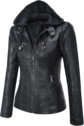 Tanming Hooded Black Biker Jacket