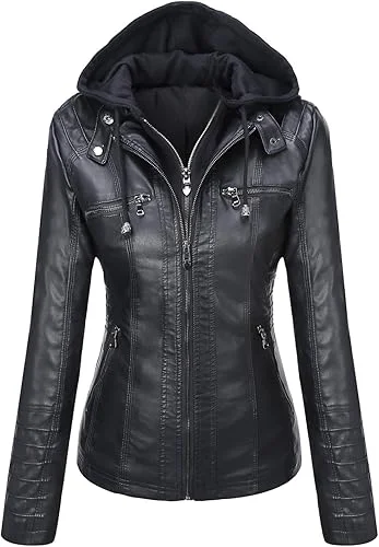 Tanming Hooded Black Biker Jacket
