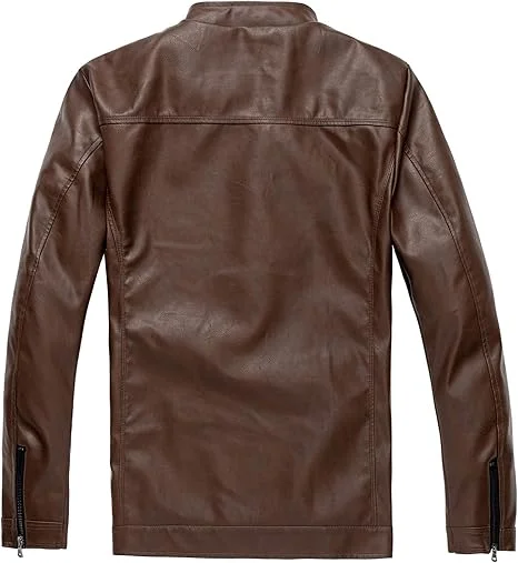 WULFUL Stand Collar Motorcycle Brown Jacket
