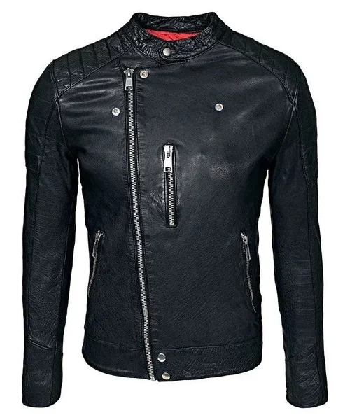 Waxed Sheepskin Leather Biker Jacket