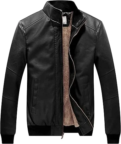 WenVen Stand Collar Black Jacket